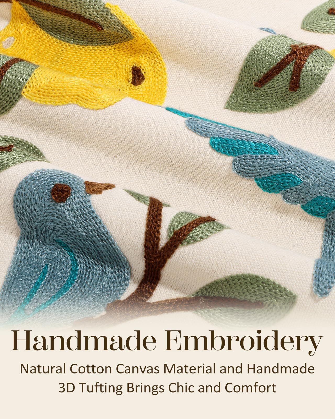 Bird Lemon Embroidered Lumbar Pillow Cover styled in a room