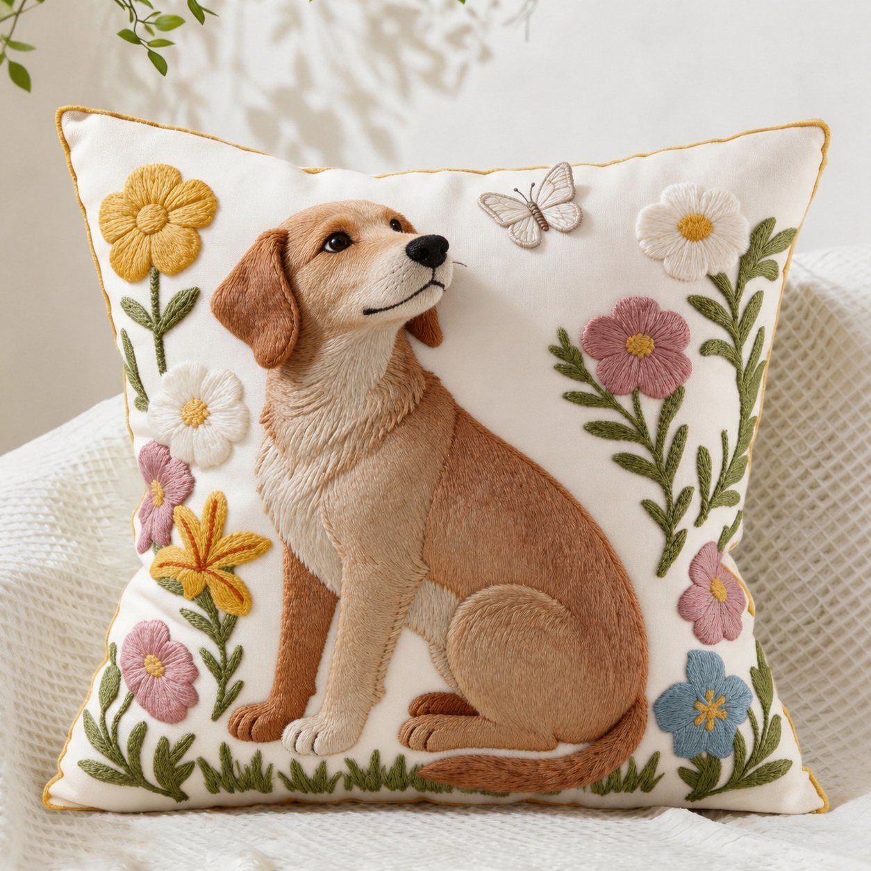 Dog Embroidered Pillow Cover product view