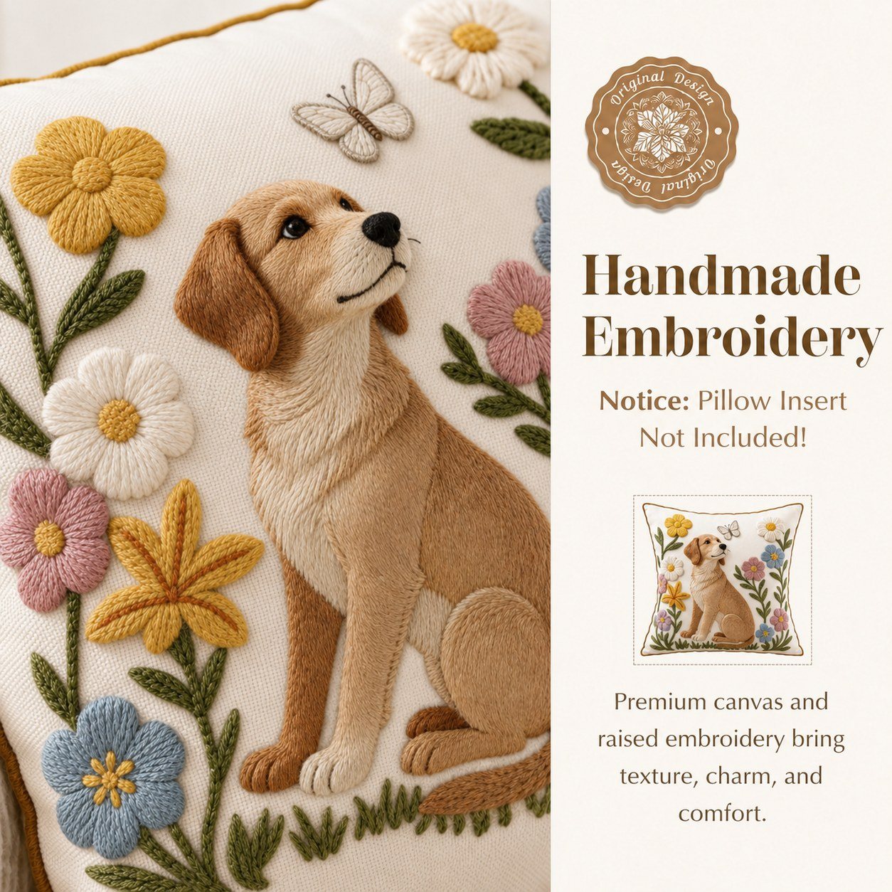 Dog Embroidered Pillow Cover styled in a room