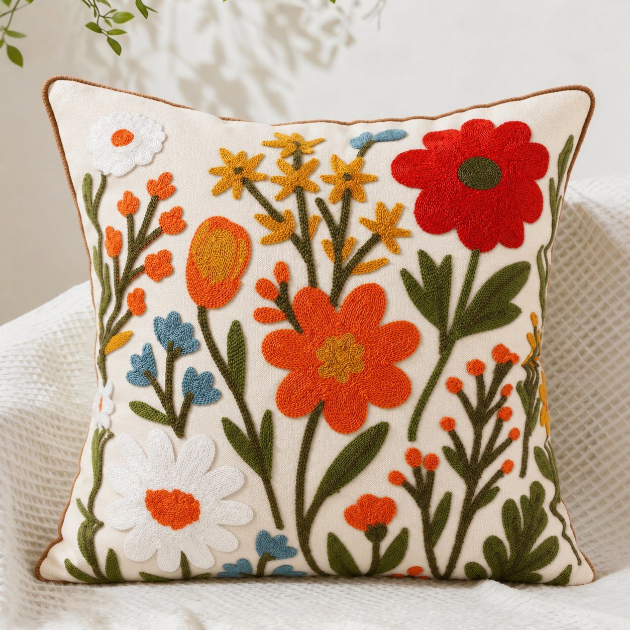 Flower Cluster Embroidered Pillow Cover product view