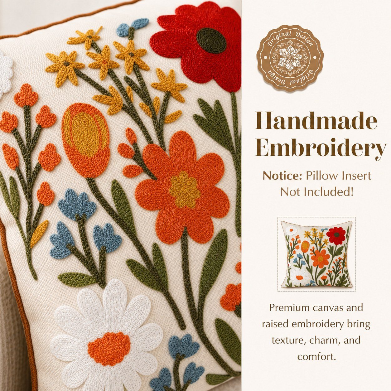 Flower Cluster Embroidered Pillow Cover styled in a room