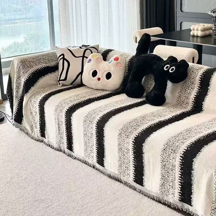 Timeless Black & White Chenille Sofa Throw product view