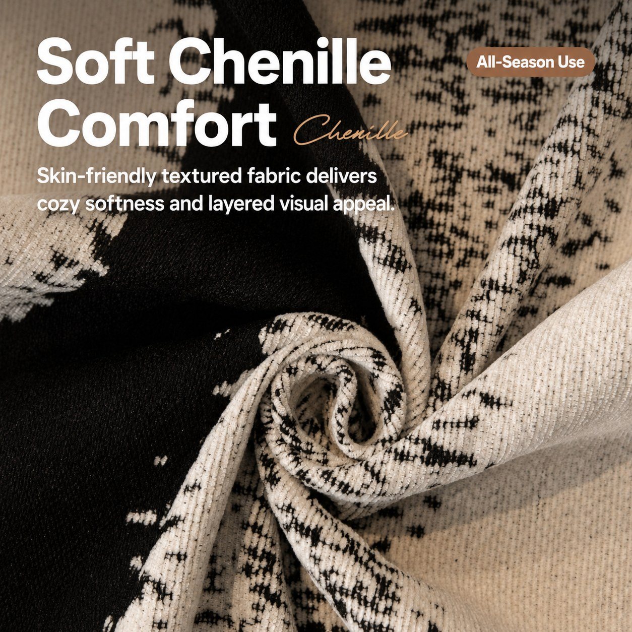 Timeless Black & White Chenille Sofa Throw styled in a room