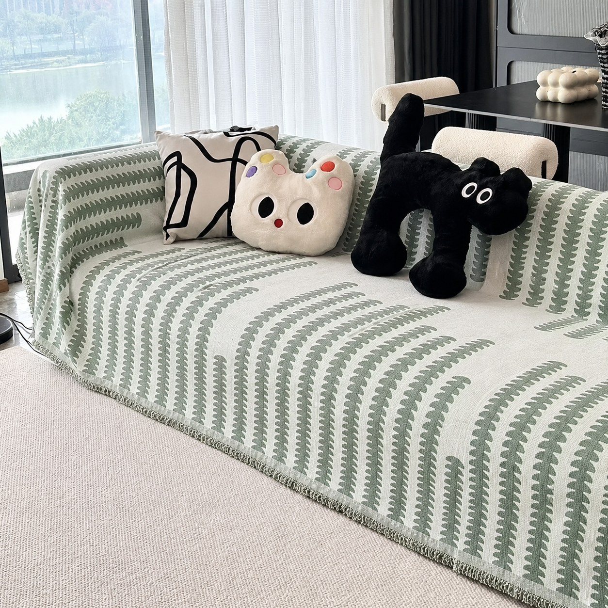 Timeless Green Chenille Sofa Throw product view