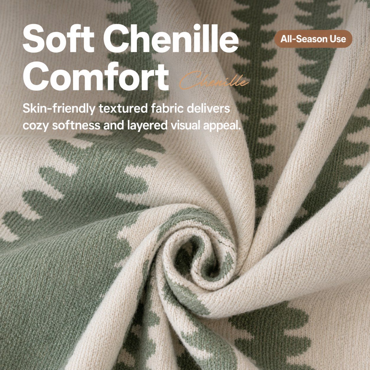 Timeless Green Chenille Sofa Throw styled in a room