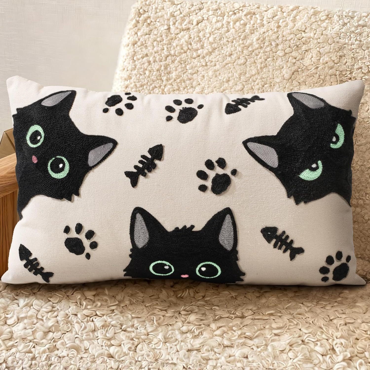 Square and lumbar embroidered pillow covers